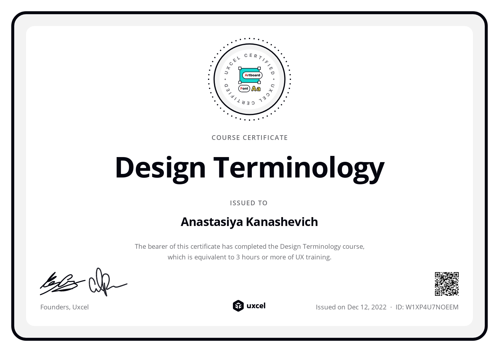 Anastasiya Kanashevich's certificate